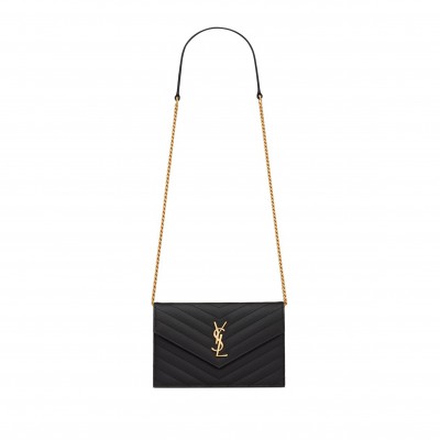 YSL CASSANDRE ENVELOPE CHAIN WALLET IN GRAIN DE POUDRE LEATHER 742920BOW011000 (19*12.5*3.5cm)